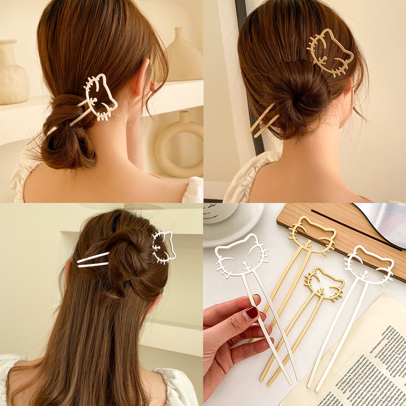 Korean Cat Hair Stick Cute Hairpin U-shaped Alloy Hair Clip for Women Fashion Hair Accessories