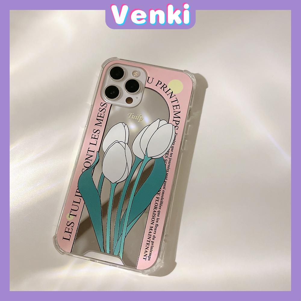 iPhone Case Acrylic Mirror Airbag Shockproof Protection Camera Cute Pink Tulip Flower Compatible For iPhone 11 iPhone 13 Pro Max iPhone 12 Pro Max iPhone 7 Plus iPhone x xr xs max