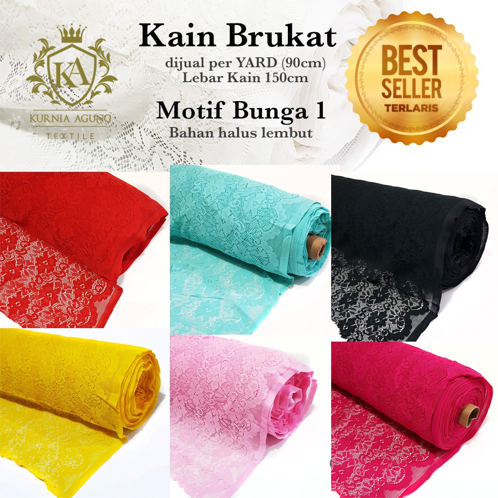 Kain Brukat Motif Bunga Meteran Bahan Brokat Adem Warna Putih Tebal Premium Bahan Gaun Anak Kebaya Lebar 150cm