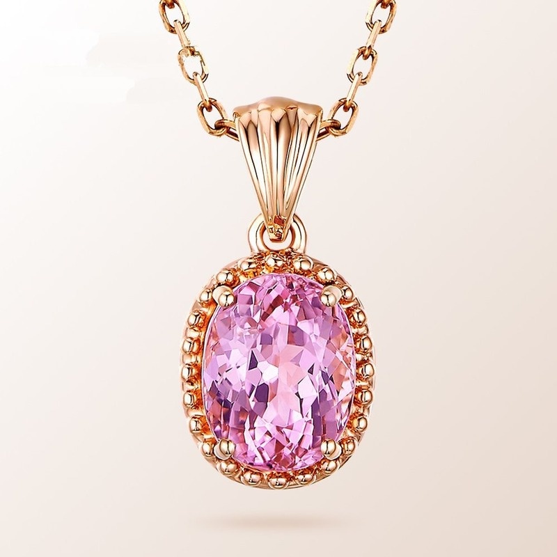 [Ready Stock]Fashion Inlaid Pink Crystal Pendant 18K Rose Gold Plated Necklace