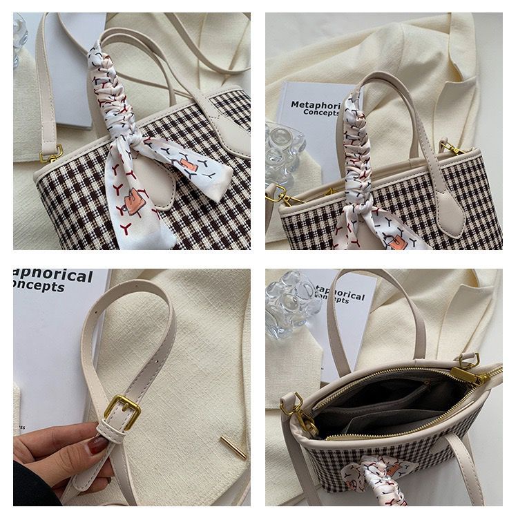 BJ43450 - BEIGE/BLACK/COFFEE - TAS TOTEBAG HANDBAG SLEMPANG TWILLY MOTIF KOTAK WANITA FASHION IMPORT MODIS ELEGAN TERMURAH TERLARIS TERBARU BAGSTORE JAKARTA TAS BATAM BQ3450 EL4813