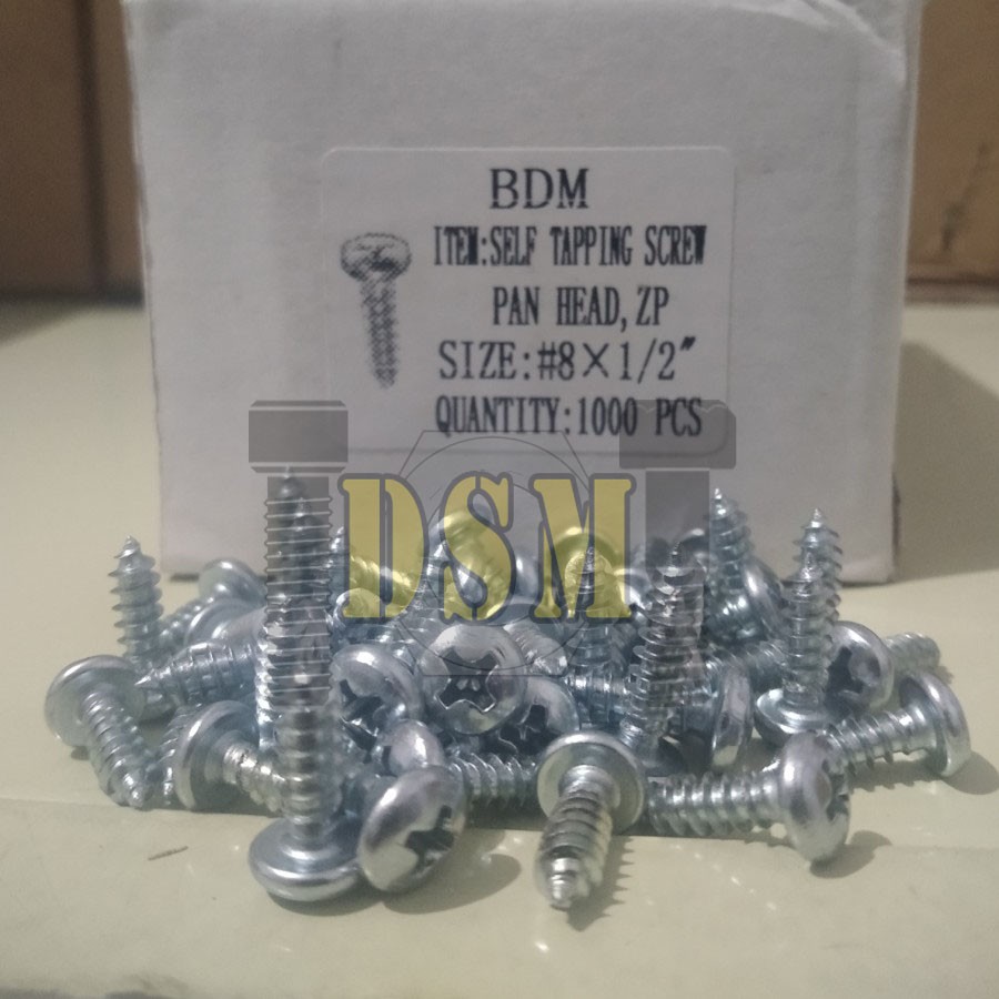 (100 PCS) Sekrup PH #8x1/2&quot; / Self Tapping Screw P+AB (1,3 CM)