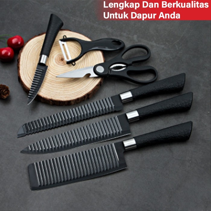 Pisau Set Dapur Hitam isi  6pcs Stainles Steel