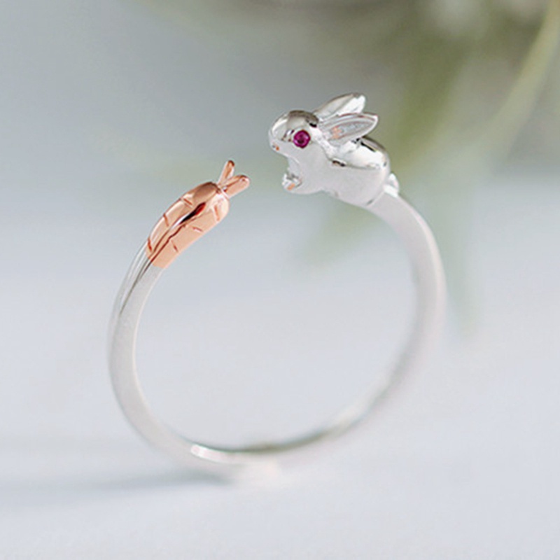 Fancyqube Perhiasan Cincin 925 Sterling Silver Model Terbuka Bentuk Hewan Kelinci Aksen Kristal