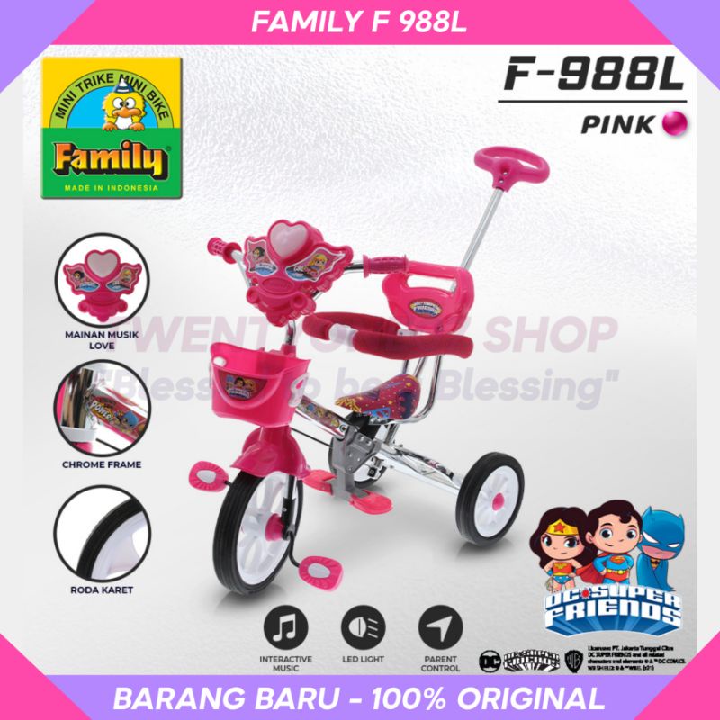 Sepeda Anak Roda 3 Tiga Family F 988L Chrome Tricycle Murah Musik dan Lampu Ban Karet
