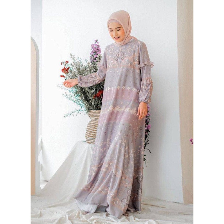 Gamis Kirani Larasati - Gamis Maxmara Lux Kombinasi Ceruty Premium Dress Wanita Party Dress Fashion Kekinian Muslim Kekinian LD 110 cm