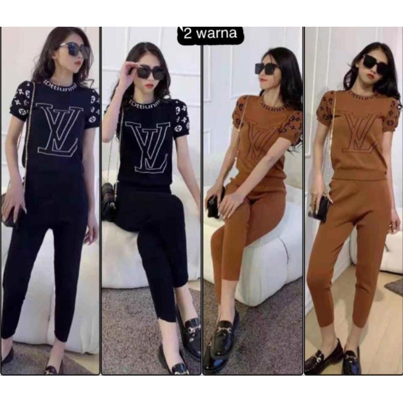 PAKAIAN WANITA JUMPSUIT & OVERALL STELAN WANITA CELANA + ATASAN RAJUT