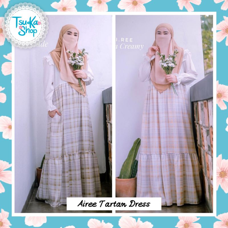 Airee Tartan Dress Nude Creamy Cute Gamis Cantik