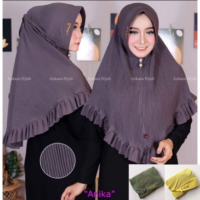 Hijab Instan Jilbab Bergo Plisket Anika Tali Rempel Original Azkana