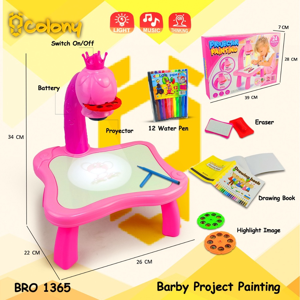 PROMO BRO1365 BRO1165 Princess Meja Belajar Gambar Menggambar Lukis Melukis Proyektor Projector Projektor Tulis Menulis Whiteboard White Board Mainan Anak Permainan Edukasi