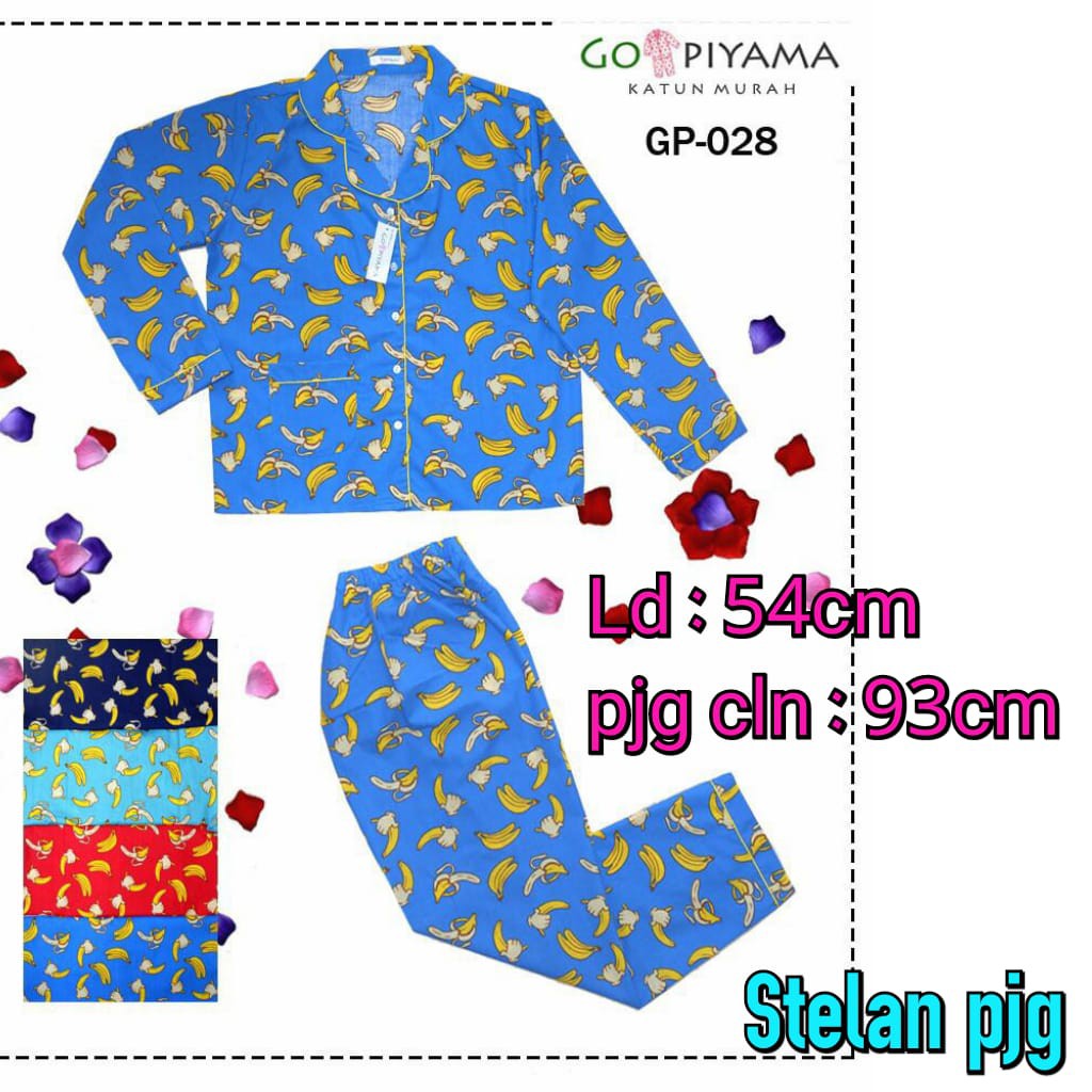 GOPIYAMA BAJU TIDUR PIYAMA DEWASA WANITA LENGAN PANJANG KATUN MOTIF BANANA