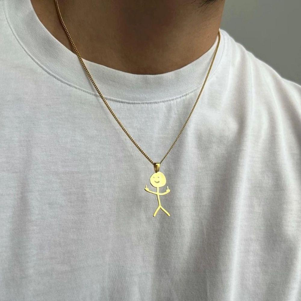 Mxbeauty Lucu Doodle Kalung Pasang Retro Perak Emas Anti Karat Sweater Rantai Jari Tengah Karakter Gaya Korea Kalung