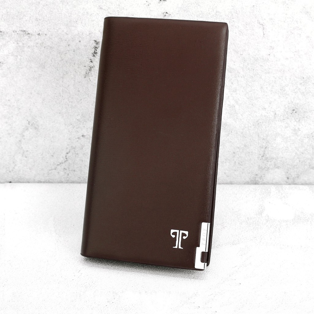 TOKOKOE - Troy Woxsa - Dompet Pria Wanita model Panjang Kulit Vegan dengan Kotak Premium - Silver-Coklat