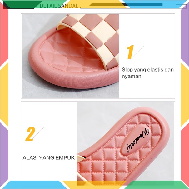 2026-2 Sandal Selop Catur Wanita Wonderly Sendal Slop Karet Cewek Slip On Ketupat Jelly Tawana