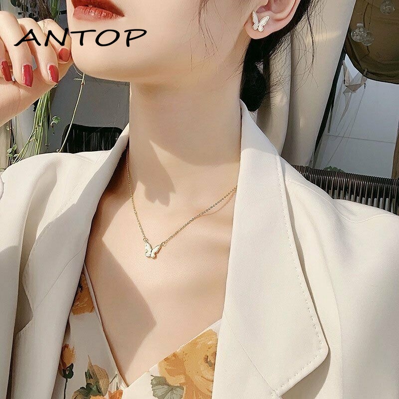 Korea Kalung Kupu-kupu Manis Warna Kalung Fashion Liar Necklace ANTOP