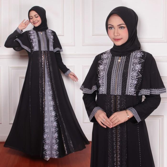 Gamis Murah Abaya Turki Hitam Bordir Silver Dress Wanita Mewah Busui