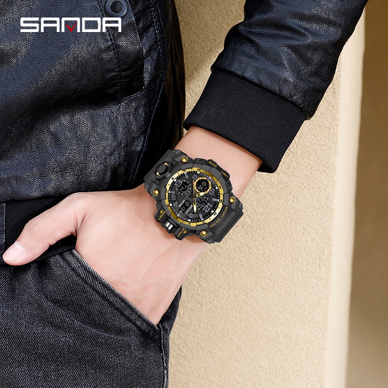 SANDA 6021 Jam Tangan Pria Digital Analog Tali Rubber Chronograph Anti Air WATCHKITE WKOS