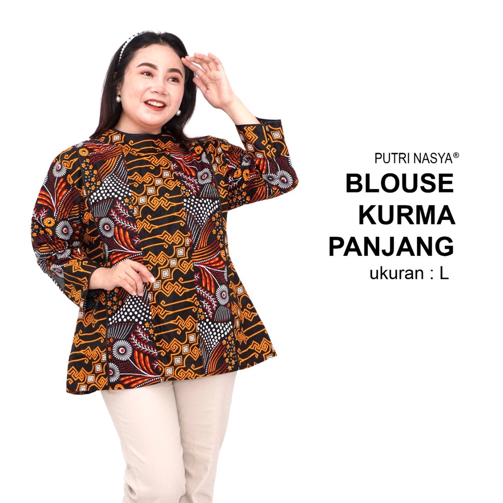 Blouse Big Size Wanita Atasan Batik Lengkap S-M-L-XL-2L-3L-4L-5L-6L-7L Model Blus Jumbo Kerja Batik / Pakaian Batik LD 140 Kekinian / Blus Kerja Seragam Wanita