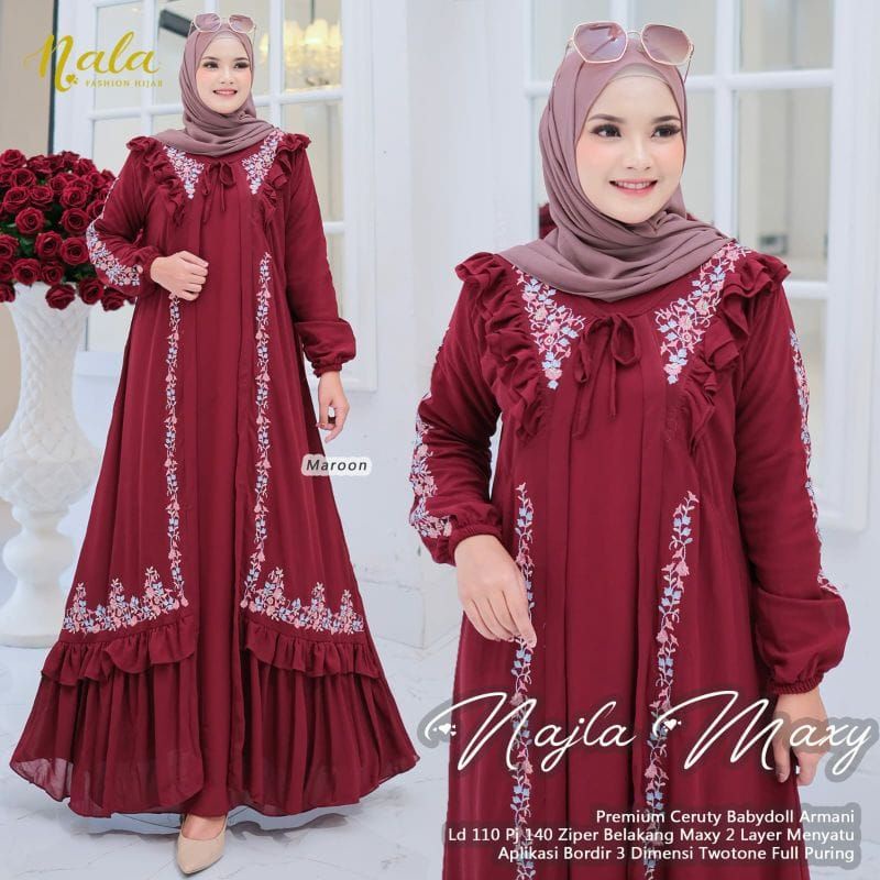 Najla maxy // gamis ceruty bordil // gamis terbaru // BISA COD