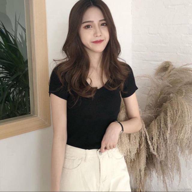 ZASKIYA - Viria / Vneck Rib Lengan Pendek | BAJU WANITA T-SHIRT CROP TOP