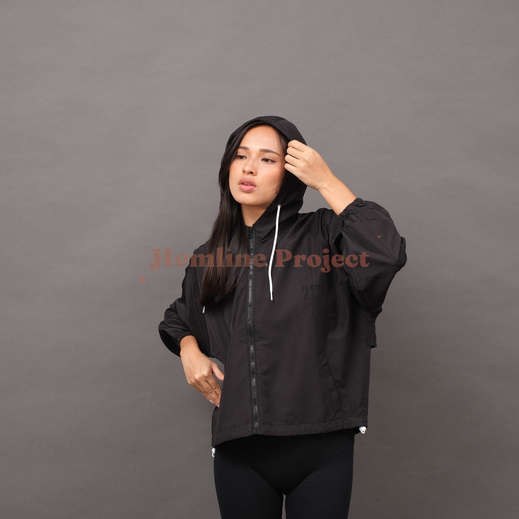 Ganis Oversized Jaket Black - Jaket Parasut Hoodie