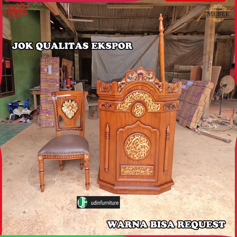 Podium Mimbar Masjid Khotbah Ukir Kayu Jati Mentahan Jepara Terlaris