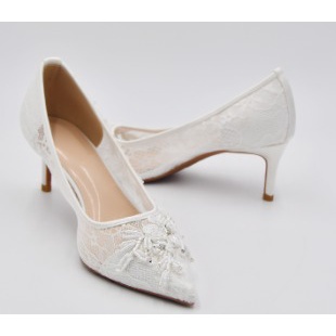 sepatu BEAUTIFUL WHITE LACE BRIDAL SHOES EMBROIDERY WHITE WEDDING FOR WEDDING SHOES