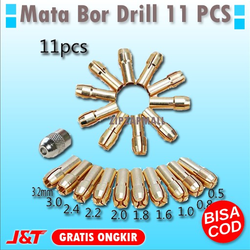 Penjepit Mata Bor Set - Mata Bor Drill Brass Collet 11PCS Mata Bor Kayu Besi Beton Murah Original