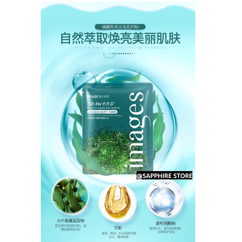 COD – Termurah !!! Masker Wajah Images Seaweed Moisturizing Hydrating Sheet Mask – Masker Wajah Seaweed Aloe Vera / Masker Wajah Pemutih dan Glowing Masker Muka Images Seaweed Whitening Mask / Masker Wajah Organik Viral Tiktok Masker Organik Anti Komedo