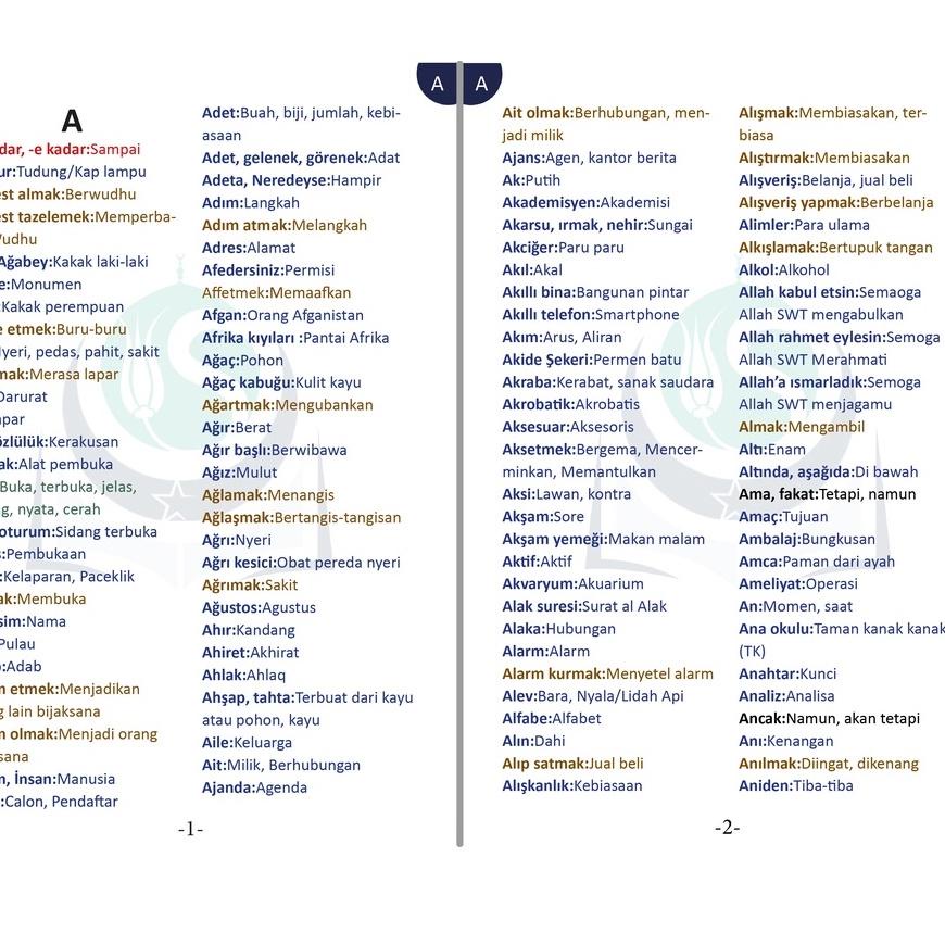 

Modern.. Kamus Saku Turki-Indonesia Indonesia-Turki