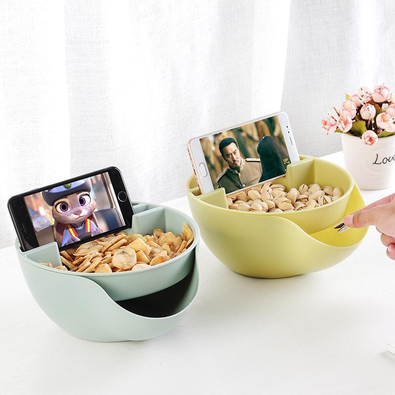 UNNISO - Durable Double Layers Snacks Fruit Plate Bowl Dish Phone Holder