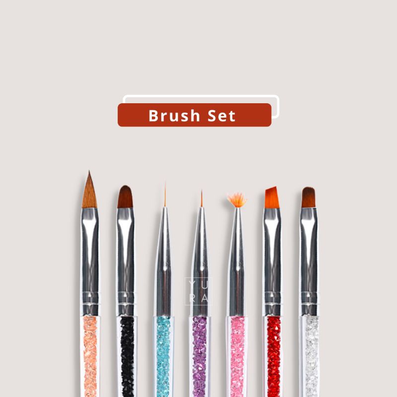Brush kuas Nail Art Crystal ukuran Acrylic / Round / Liner / Fan / Angled