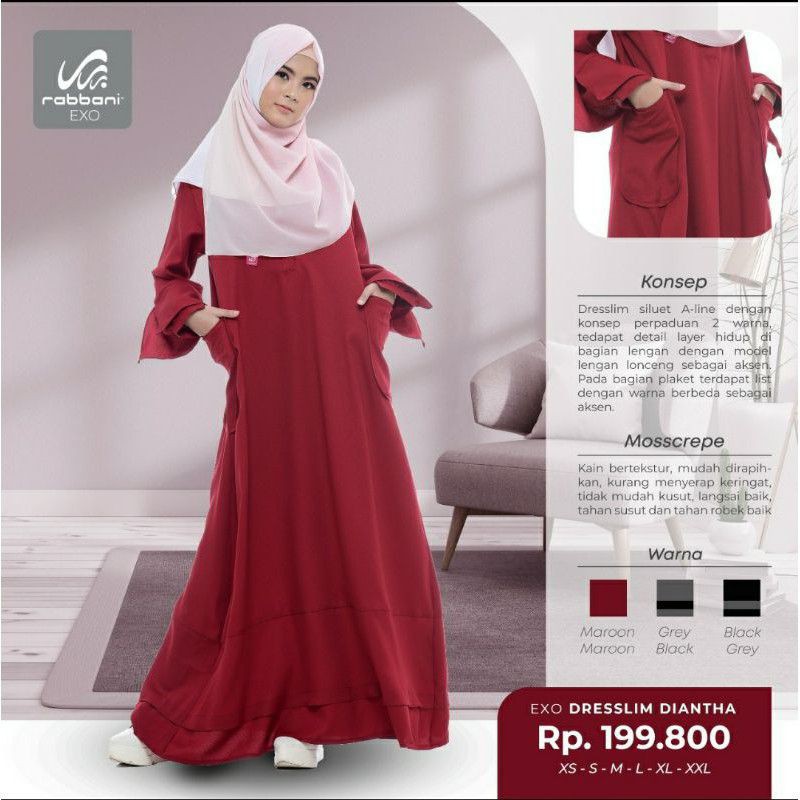 Gamis Rabbani Exo Diantha Maroon - Original Rabbani