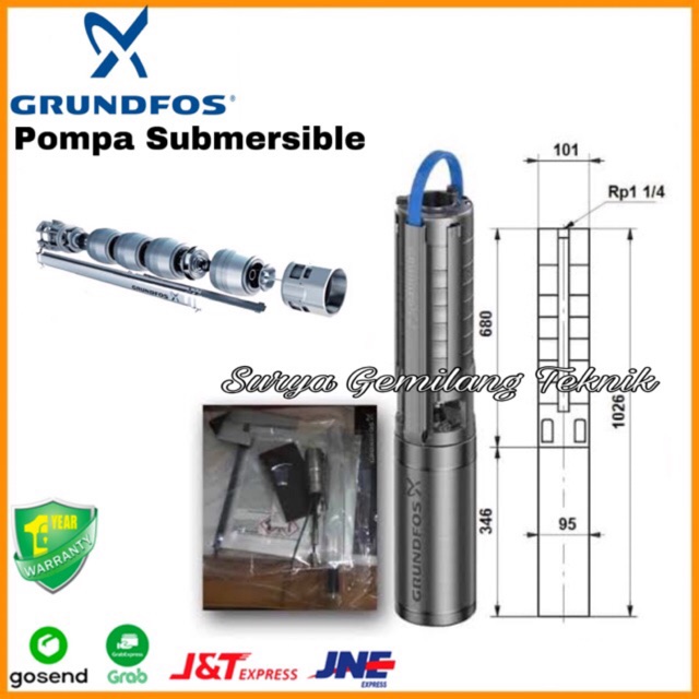 Pompa Air Grundfos SP.5A-17 1,5KW 220V Pompa Submersible Grundfos Ori