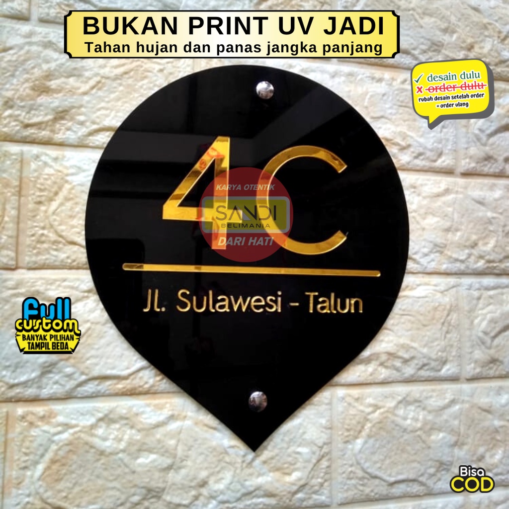 Jual Papan Nomer Rumah Akrilik Nomor Rumah Acrylic No Rumah Full Custom Font Timbul Emas