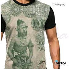 baju tshirt kaos 3d keren dan unik gambar uang 1000 wayang fullprinting premium original keren & mur