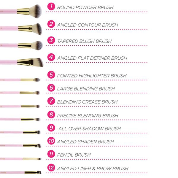 BH Cosmetics Pink Studded Elegance 12 Pcs Brush Set Bonus Brush Holder