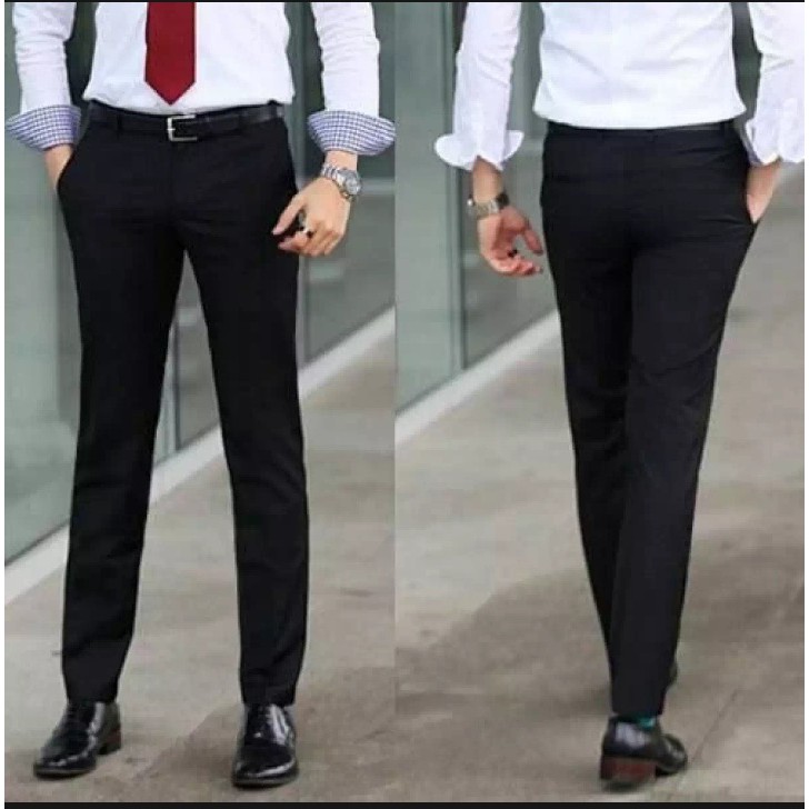 CELANA BAHAN SLIMFIT PRIA RESMI KANTOR KERJA WARNA HITAM HIGH TWIST ORIGINAL NIKAYU