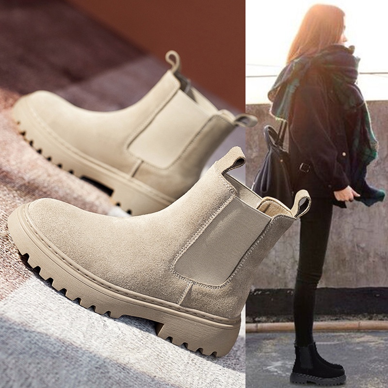 Sepatu Wanita Martin Boot 2022 Boots Inggris Kulit Buram Tumit Flat Ankle