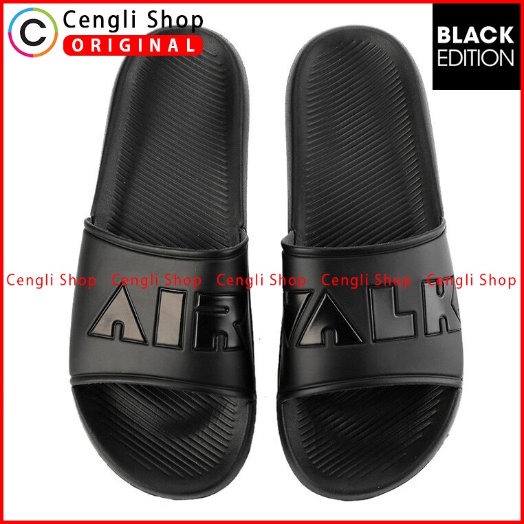 SANDAL SLIDE AIRWALK PRIA ORIGINAL TERBARU CASUAL SPORT ASLI HITAM