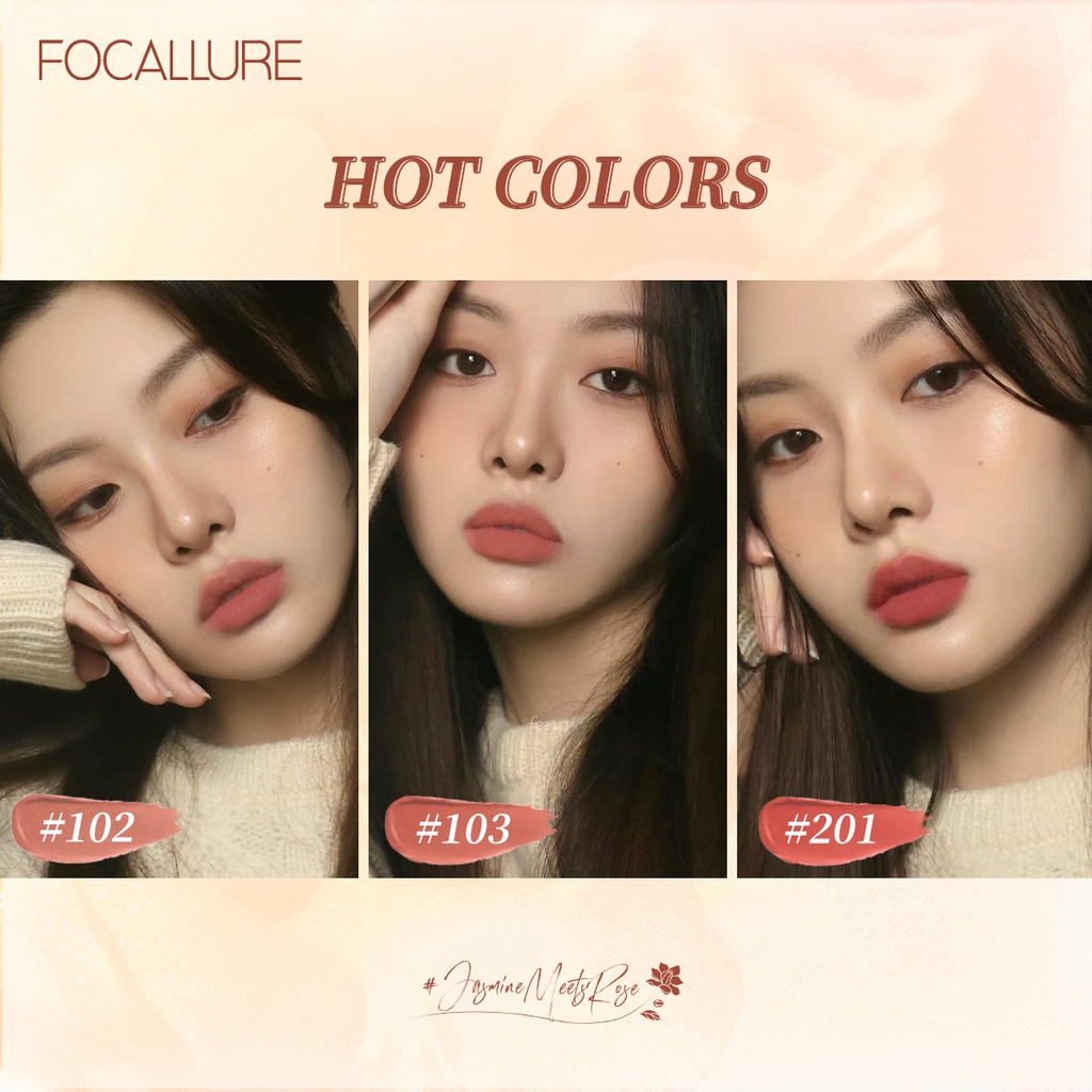 Focallure #JasmineMeetsRose Matte Lipstick Long Lasting Liptint-Tahan air kosmetik bibir lipstik