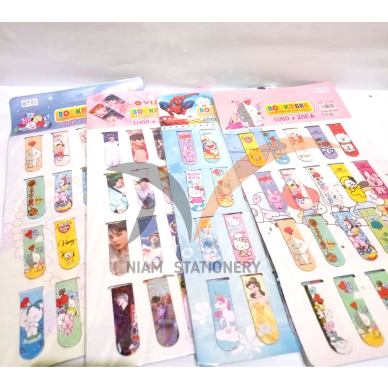 

SATU RENTENG ( 20 PCS ) Magnetic Bookmark Pembatas Buku Hologram Karakter Lucu