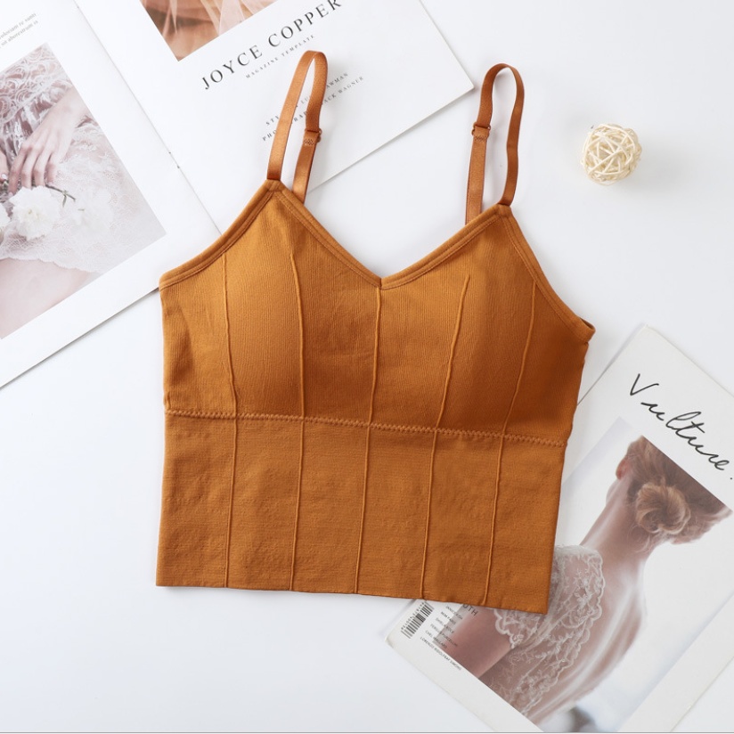 ♕ Tmall ♕ TM-119 TANKTOP BRA WITH CUP BH SINGLET PAKAIAN ATASAN WANITA IMPORT CROP-ORANGE