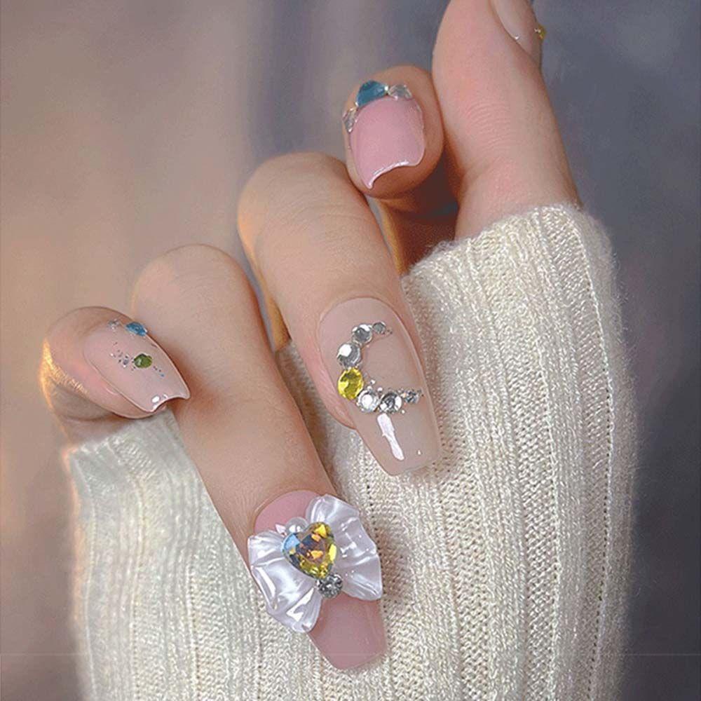 Mxbeauty Hiasan Nail Art 5 Pcs Mewah Merek Mutiara 3D Datar Kembali Hati Berlian Imitasi Pesona Kuku