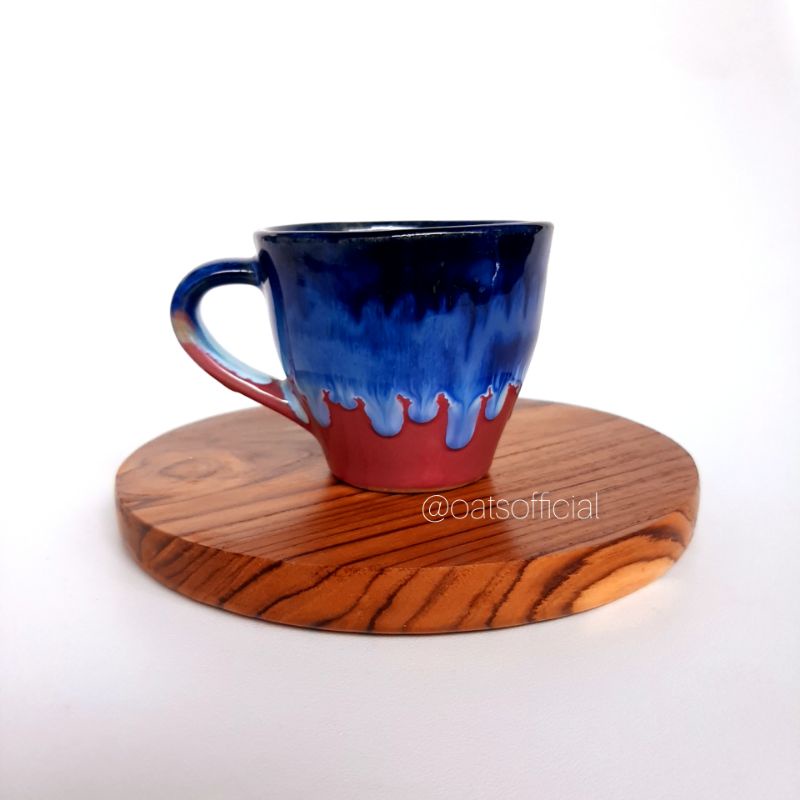 Naruna Keramik Latte Handle Blue Pink - FREE TATAKAN BULAN KAYU JATI