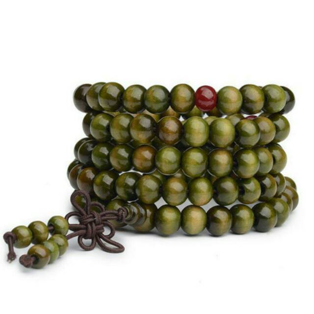 Tasbih Gelang Kalung Buddha Kayu Hijau 108