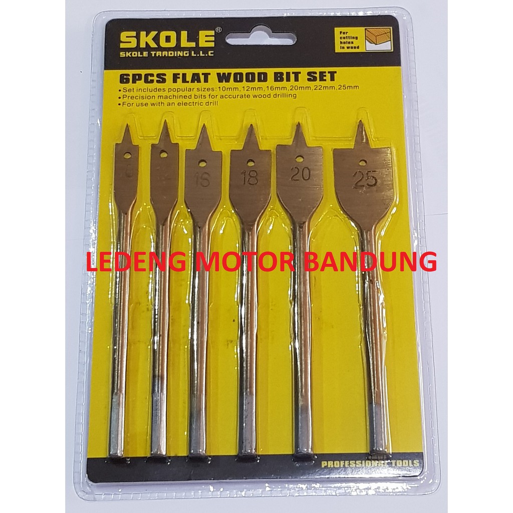 Mata Bor Kipas Kayu 6 pcs Flat Wood Drill Bit Working Set