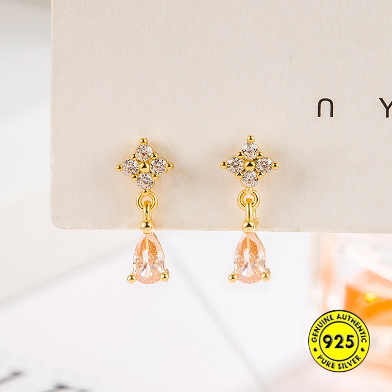 Anting Tusuk Sterling Silver 925 Bentuk Tetesan Air Warna Oranye Sampanye Untuk Wanita