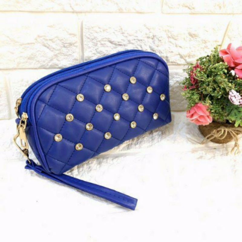 Dompet Hp Dan Uang Wanita DIAMOND 2 Ruang Resleting Bakpao kerang oval Hanging wallet Pouch handbag Kosmetik makeup