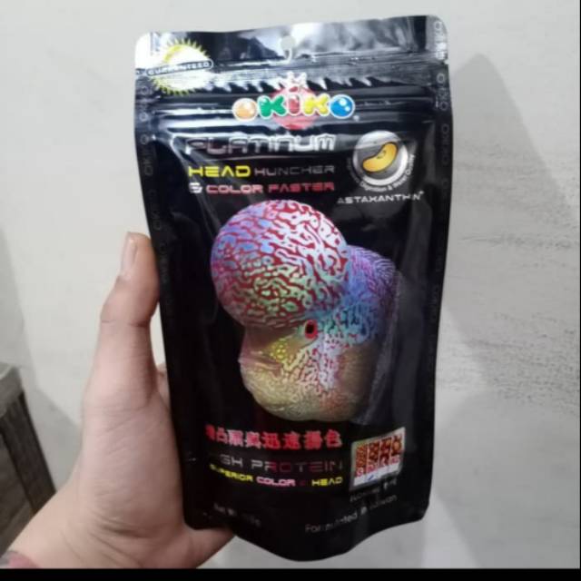 PELET OKIKO PLATINUM HEAD 100GR  PAKAN IKAN LOHAN HITAM